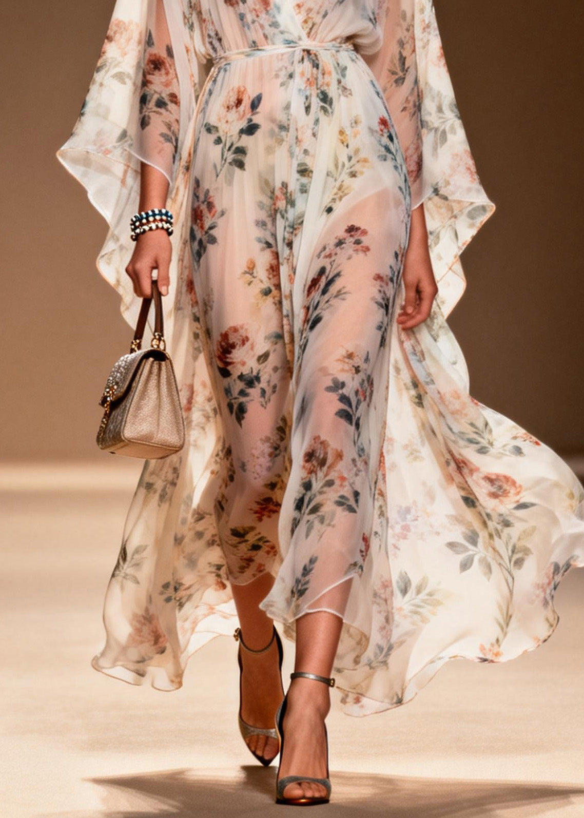 V Neck Print Chiffon Long Dresses Summer