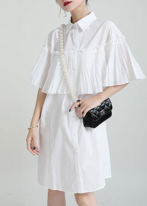 White Asymmetrical Design Wrinkled Summer Cotton Cloak Sleeves Sundress