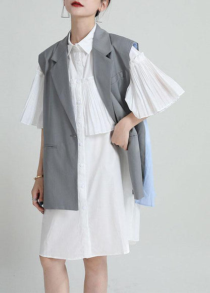 White Asymmetrical Design Wrinkled Summer Cotton Cloak Sleeves Sundress