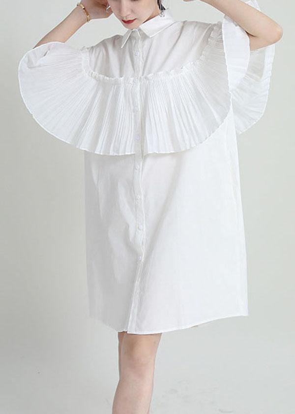 White Asymmetrical Design Wrinkled Summer Cotton Cloak Sleeves Sundress