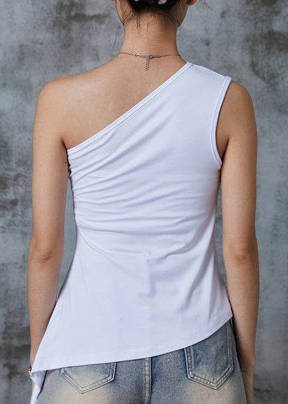 White Cold Shoulder Cotton Shirt Top Summer