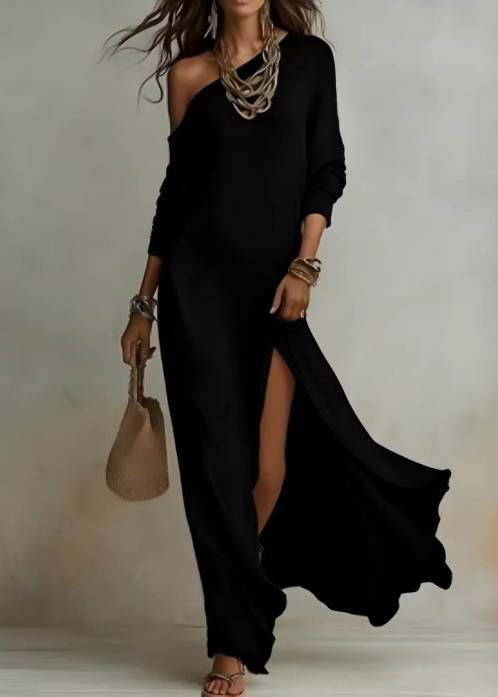 White Cold Shoulder Side Open Cotton Maxi Dresses Summer