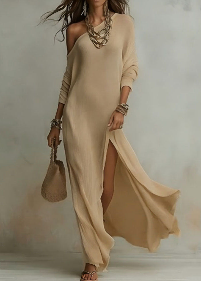 White Cold Shoulder Side Open Cotton Maxi Dresses Summer