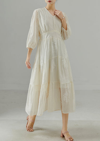 White Embroidered Exra Large Hem Cotton Dress Summer