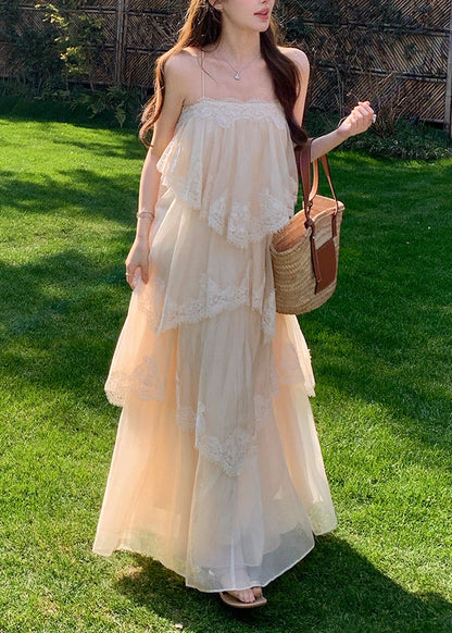White Exra Large Hem Patchwork Lace Sundress Summer
