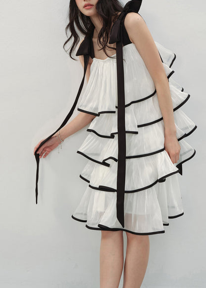 White Layered Ruffles Chiffon Mini Dress Summer