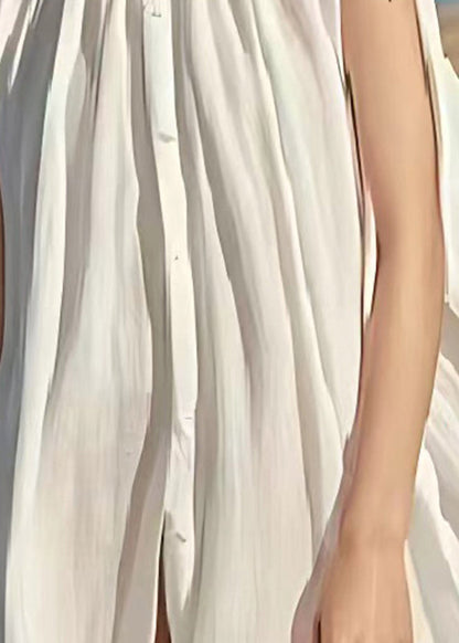 White Oversized Linen Beach Dress Sleeveless
