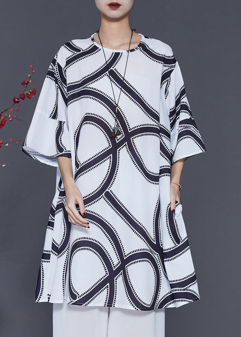 White Oversized Print Cotton Dresses Summer