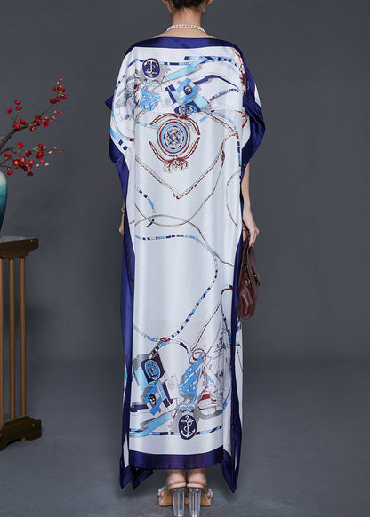 White Oversized Print Silk Maxi Dress Summer