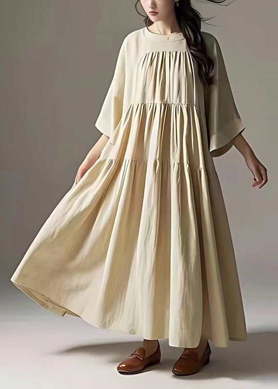 White Oversized Wrinkled Linen Ankle Dress Summer