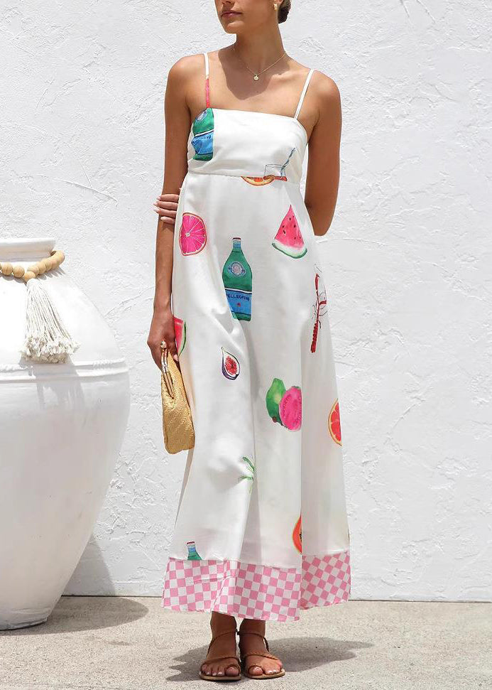 White Patchwork Maxi Spaghetti Strap Dresses Summer