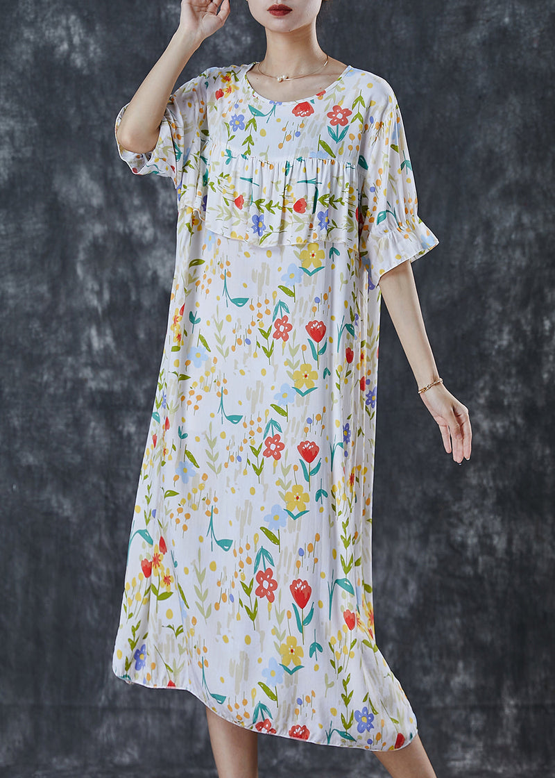 White Print Patchwork Cotton Dress Summer