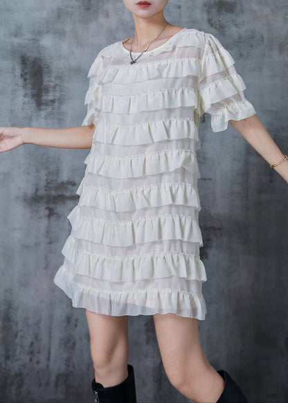 White Ruffles Layered Chiffon Mini Dresses Summer