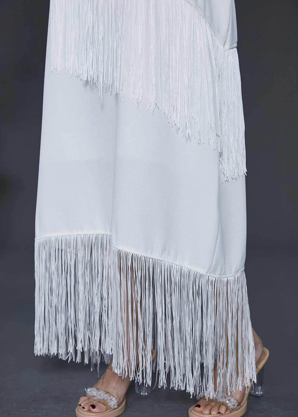 White Tasseled Chiffon Spaghetti Strap Dress Summer