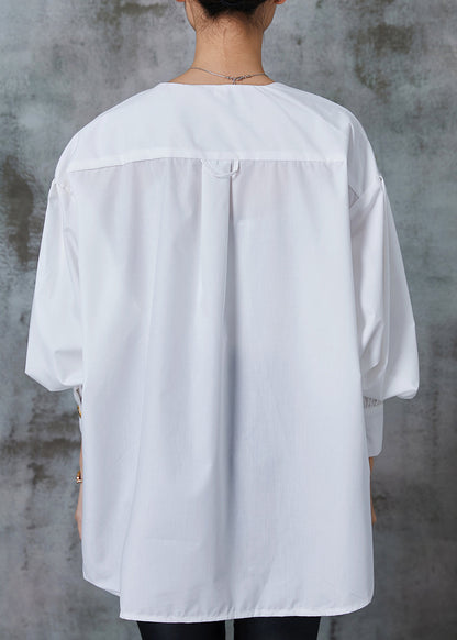 White Tasseled Cotton Oriental Shirt Tops Spring