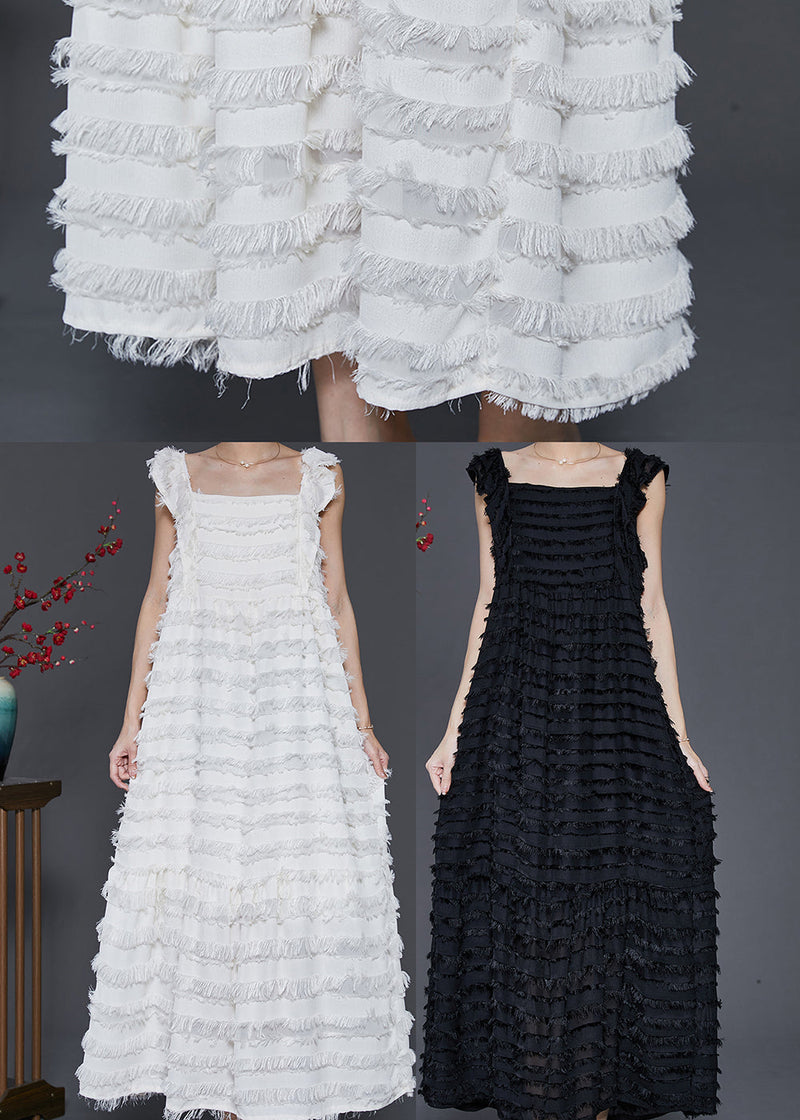 White Tasseled Cotton Summer Dresses Sleeveless
