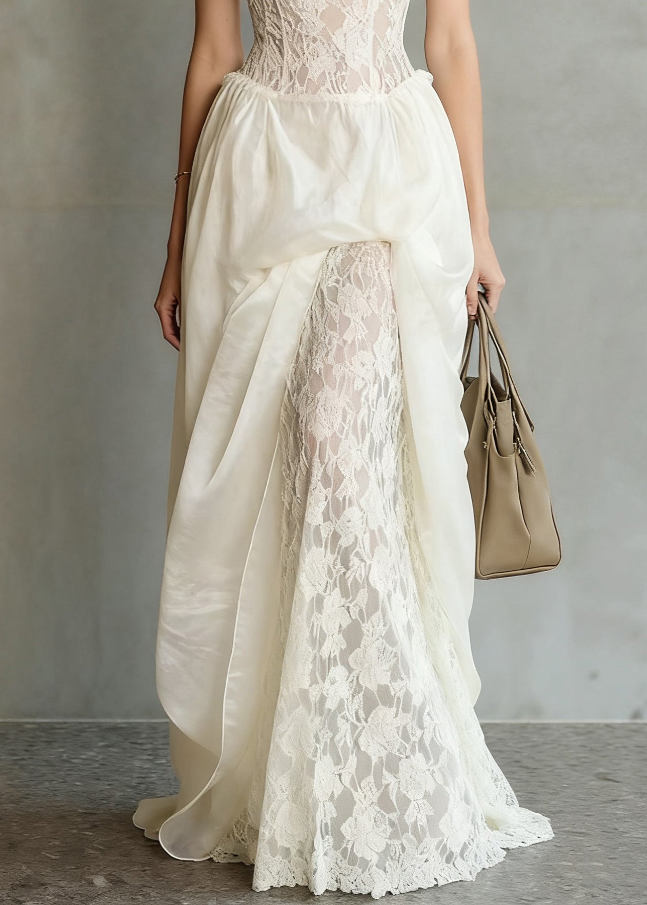 White V Neck Lace Patchwork Spaghetti Strap Dress Sleeveless