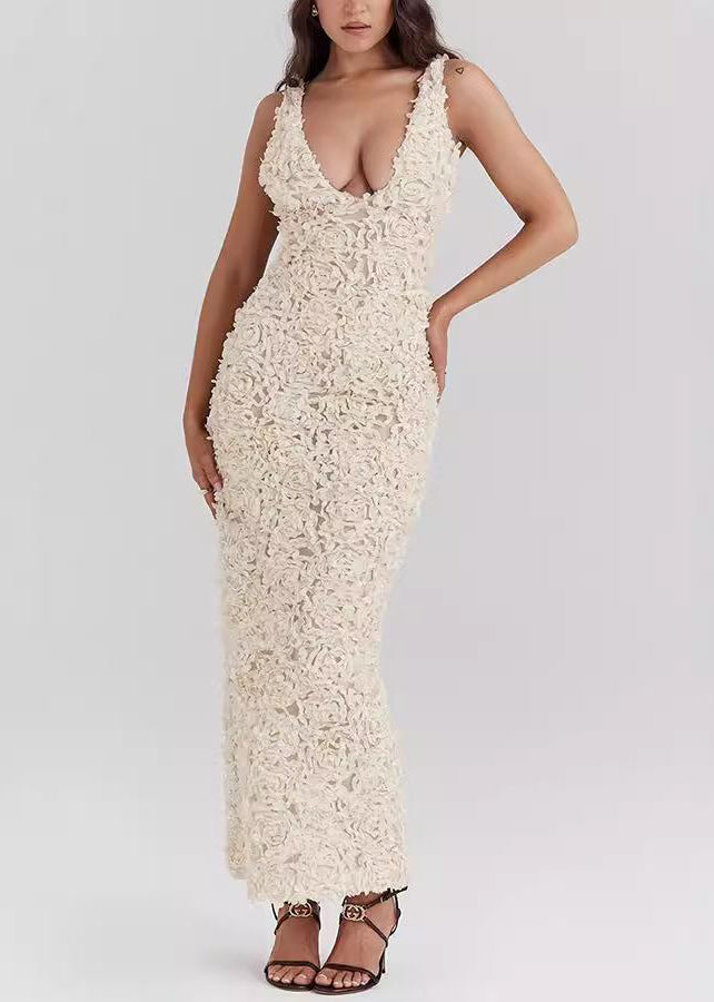 White V Neck Side Open Ankle Dress Sleeveless