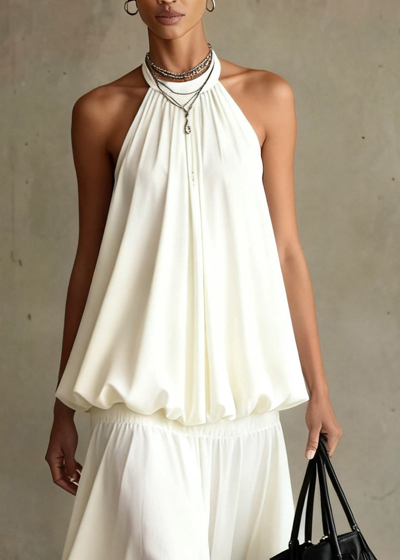 White Wrinkled Tops and Skirts Two Pieces Set Summer