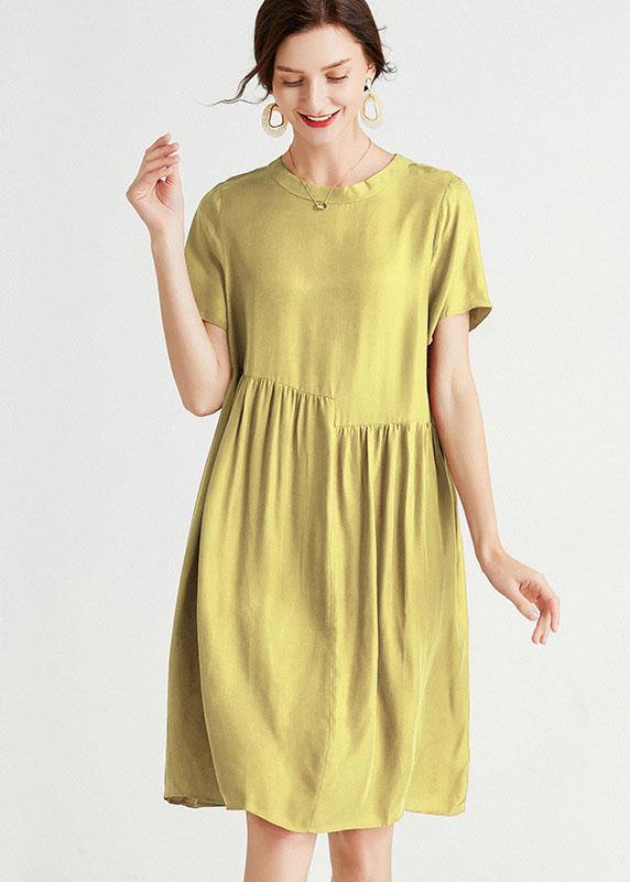 Yellow Loose Summer Short Sleeve Mid Dress