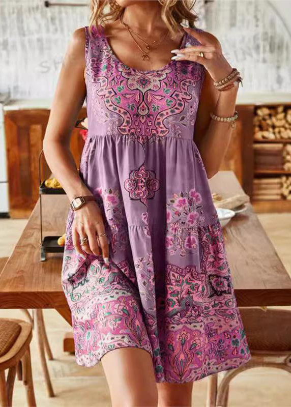 Yellow Green Print Cotton Mid Dress Sleeveless