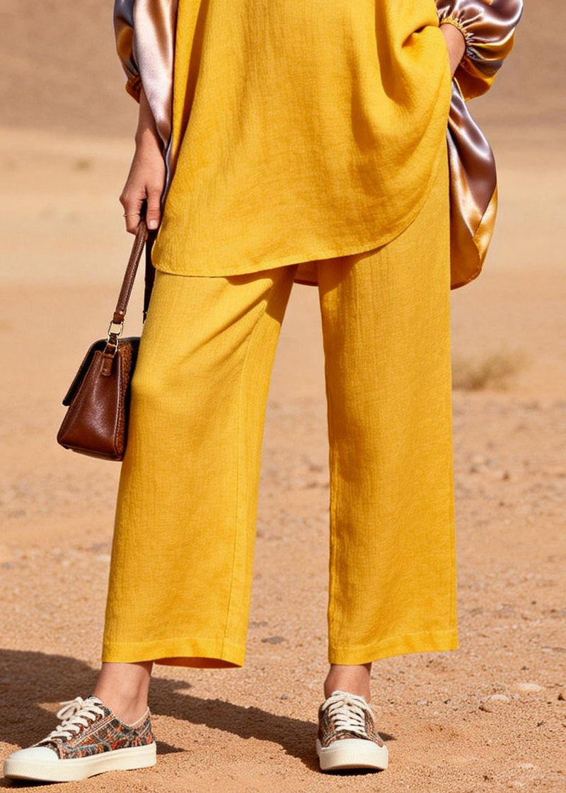 Yellow Oversized Patchwork Silk Cotton Two Pieces Set Spring