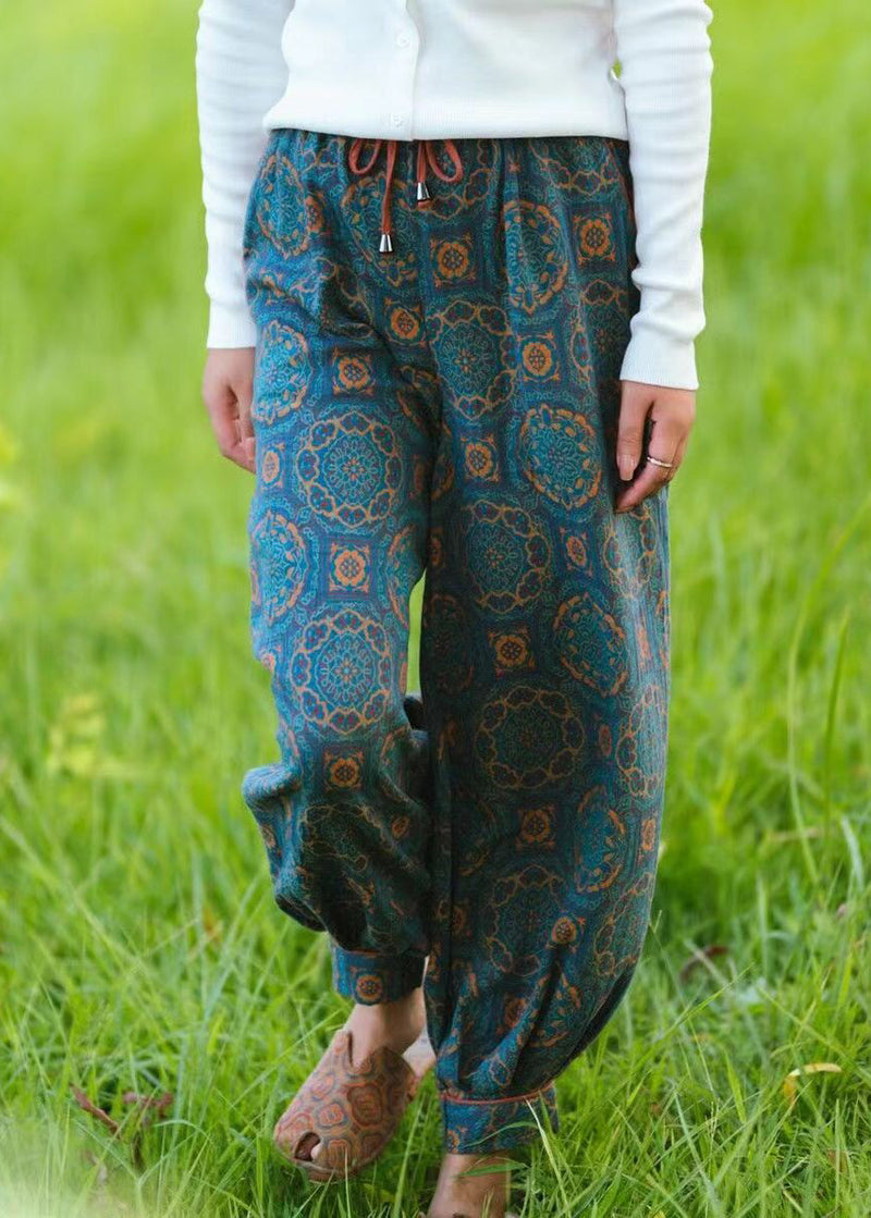 Yellow Pockets Print Cotton Lantern Pants Spring