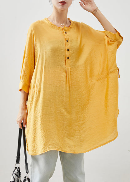 Yellow Ruffled Oversized Linen Holiday Dress Summer