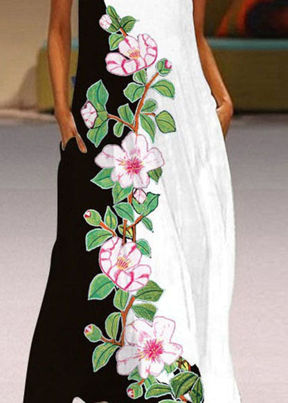 Yellow V Neck Print Chiffon Maxi Dress Sleeveless