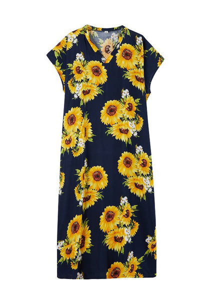 Yellow V Neck Sunflower Maxi Dress Summer