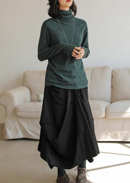 Black Cotton Asymmetric Dresses Elastic Waist Skirt