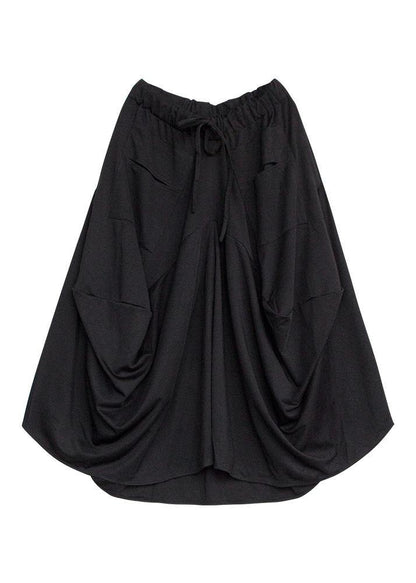 Black Cotton Asymmetric Dresses Elastic Waist Skirt