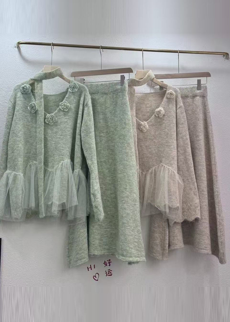 Beige Patchwork Knit Two Piece Set Clothing Winter