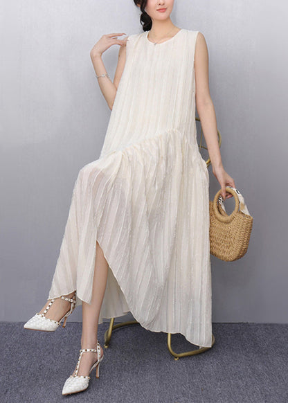 Beige O-neck Patchwork Party Maxi Dress Sleeveless