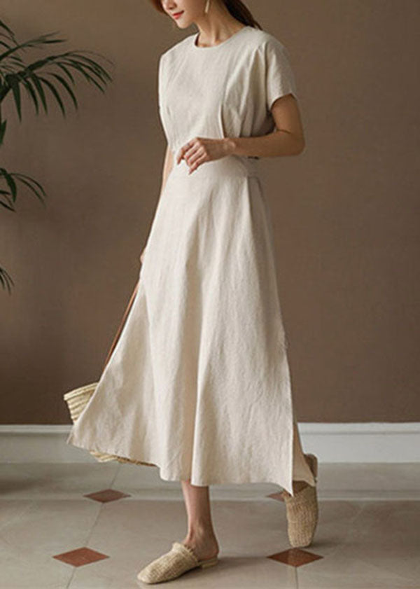 Beige O-neck Slim Fit Cotton Holiday Dresses Summer