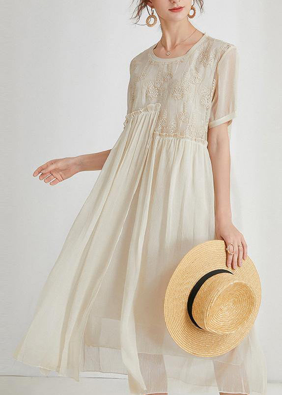 Beige Print Chiffon Asymmetrical Design Summer Maxi Dresses
