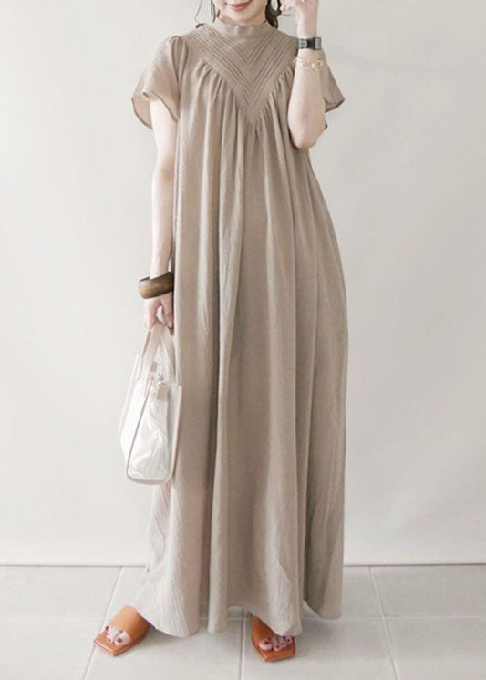 Beige V Neck Oversized Cotton Long Dress Summer