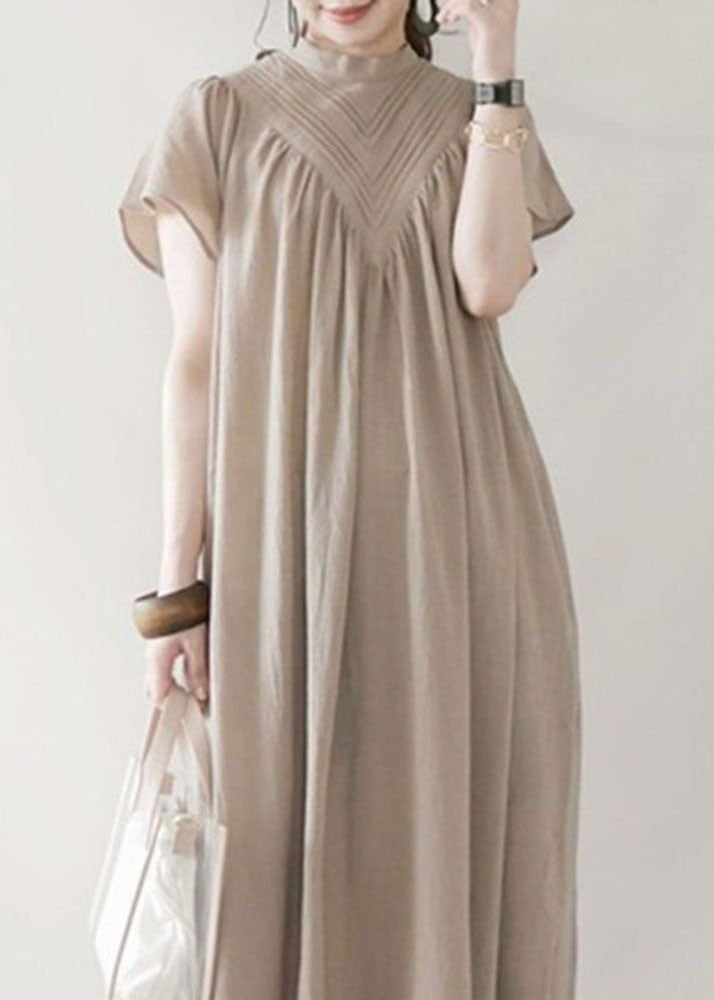 Beige V Neck Oversized Cotton Long Dress Summer
