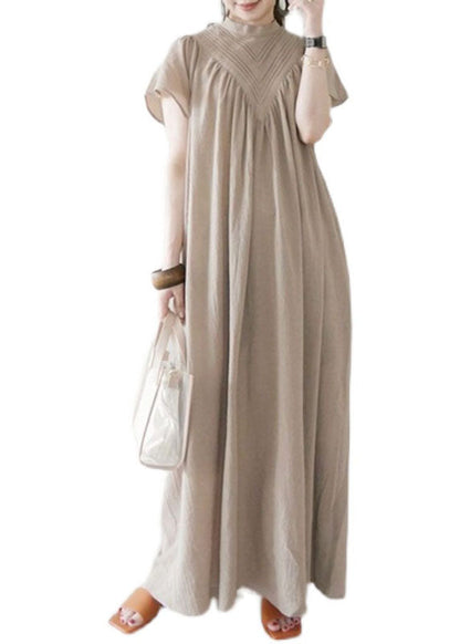 Beige V Neck Oversized Cotton Long Dress Summer