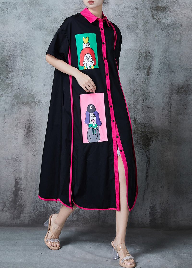 Black Applique Patchwork Cotton Vacation Dresses Summer