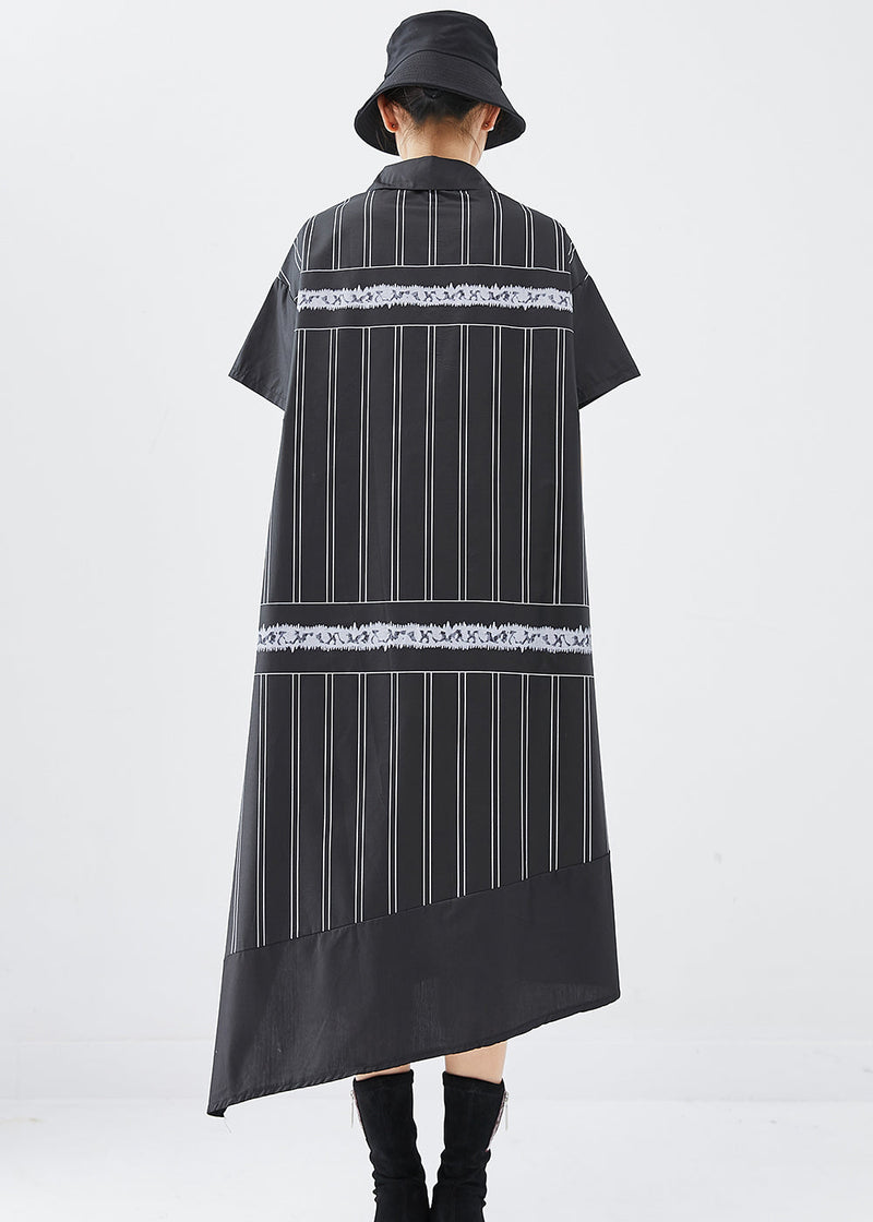 Black Asymmetrical Patchwork Cotton Dress Summer