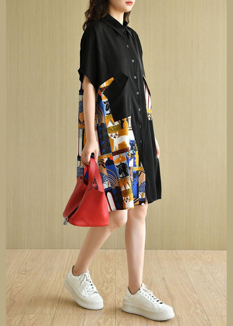 Black Patchwork Print Summer Party Dresses