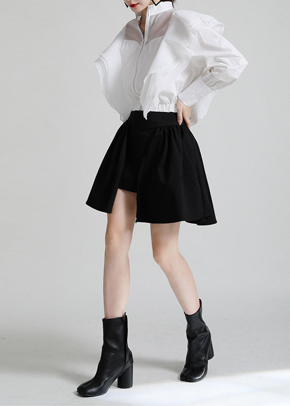 Black High Waist Patchwork Asymmetrical Design Fall Skirt
