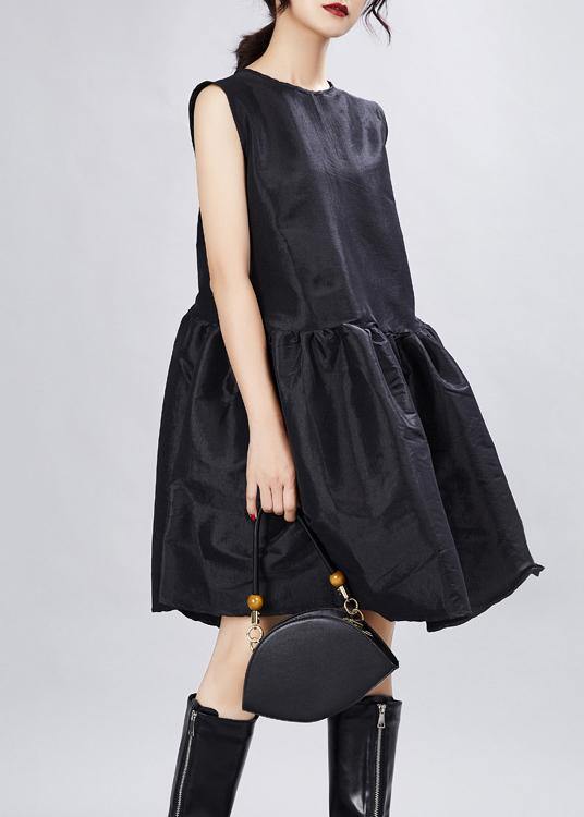 Black O-neck Half Sleeve Dress Summer