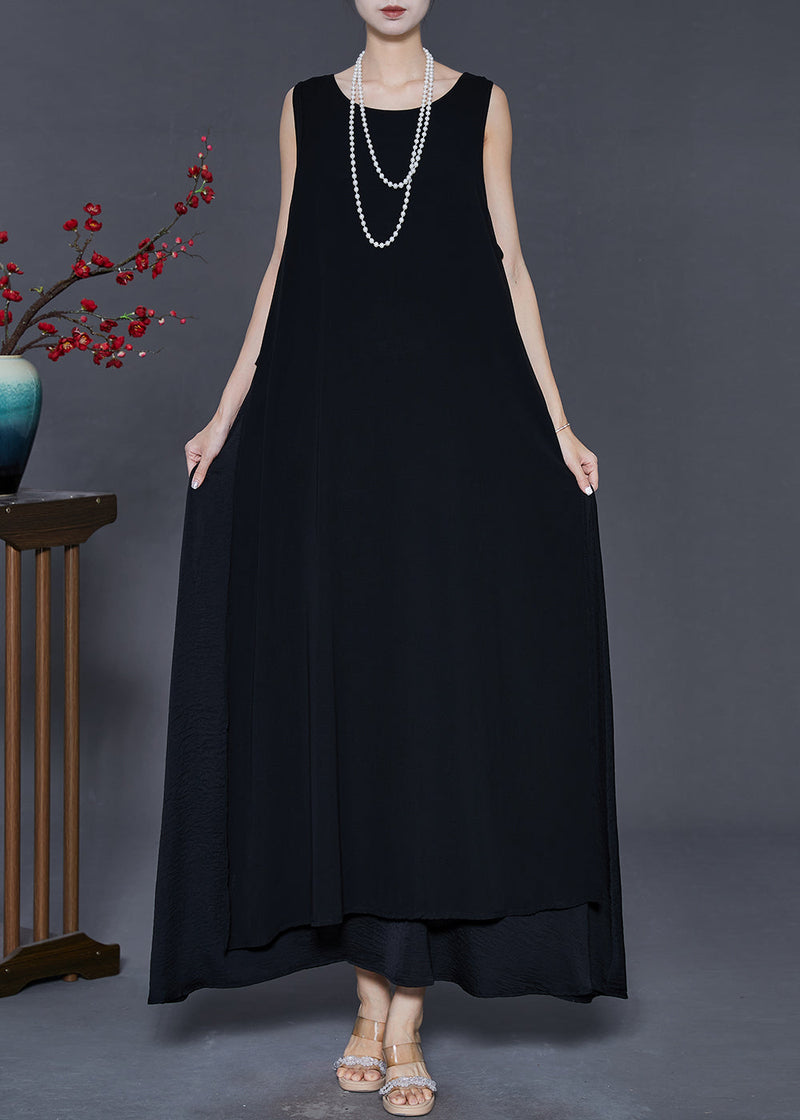 Black Oversized Chiffon a Line Dress Summer