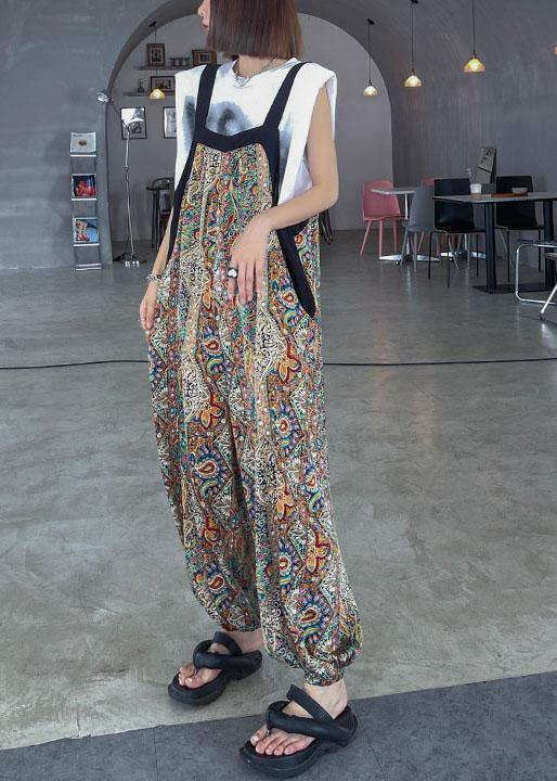 Black Print Pockets Carpenter Pants Pants