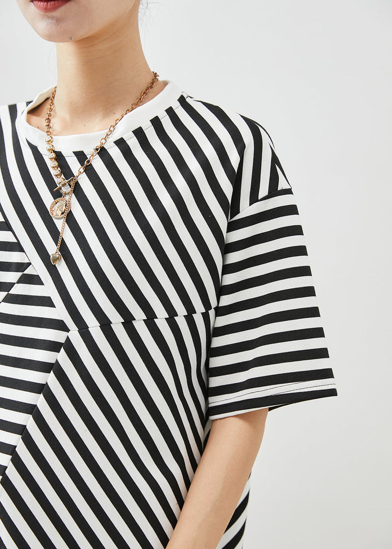 Black Striped Cotton Vacation Dresses Summer