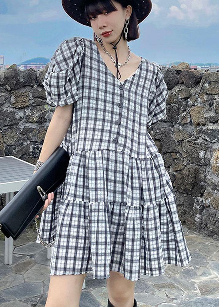 Black White Plaid Patchwork Vacation Dress Summer
