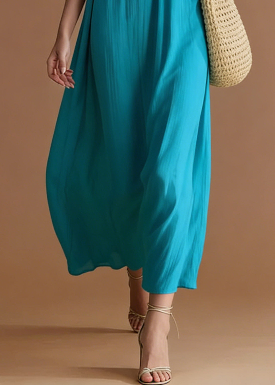 Blue Decorated Cotton Cami Dress Summer