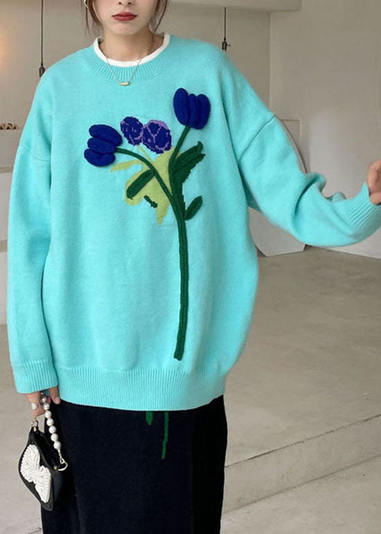 Blue Loose Knit Sweaters Winter